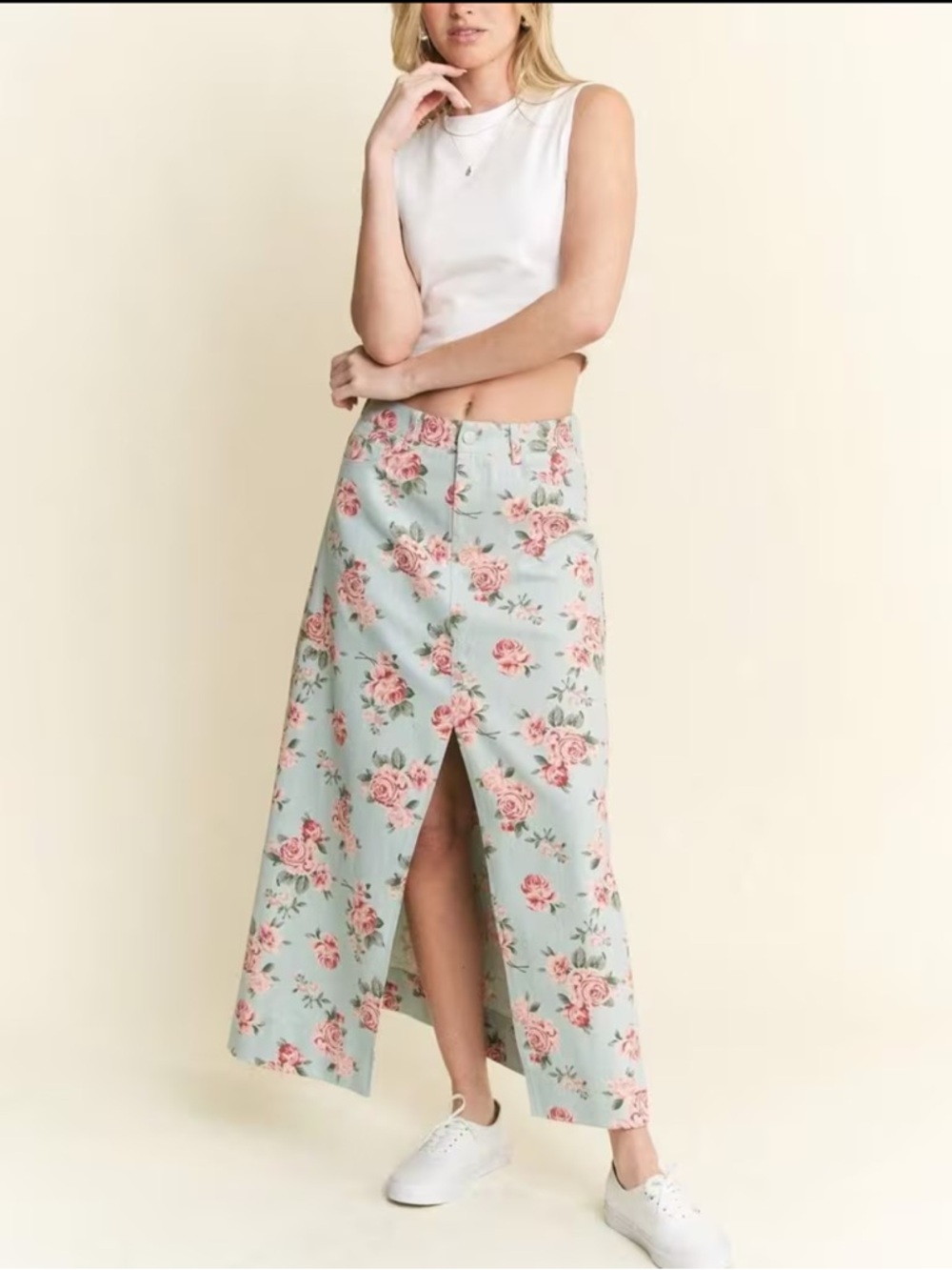 NIP Jade By Jane Floral Print Denim Maxi Skirt - Picture 2 of 6